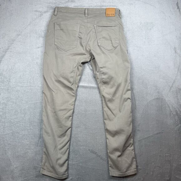 DU/ER No Sweat Slim Pants Men's 34 X 30 Khaki Five Pocket Cotton Lyocell Stretch - Picture 2 of 14